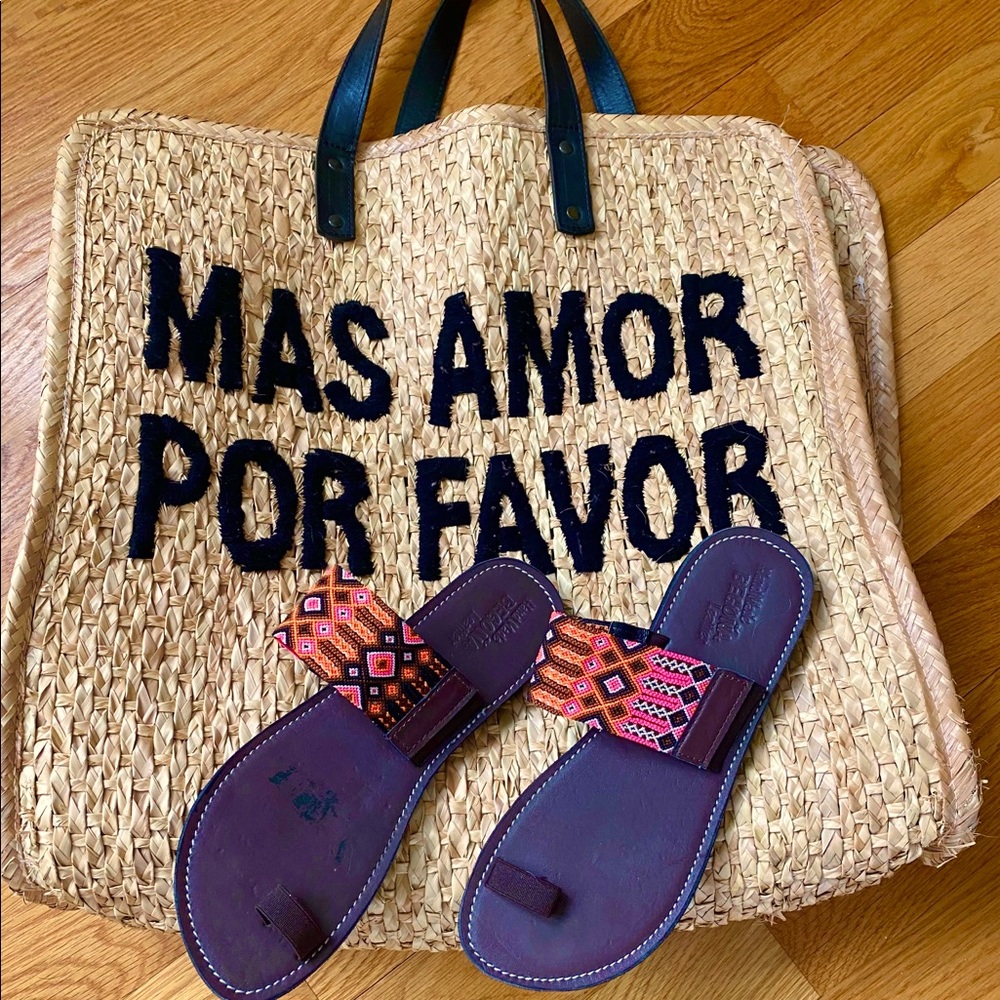 Hand made Mexican beaded leather sandals